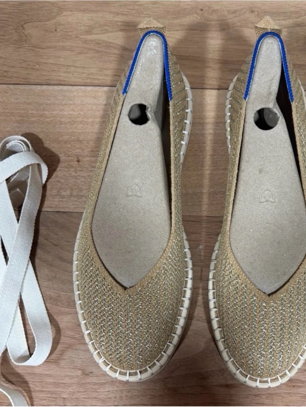 Rothy's Gold Stripe Espadrille Slip-On Flats